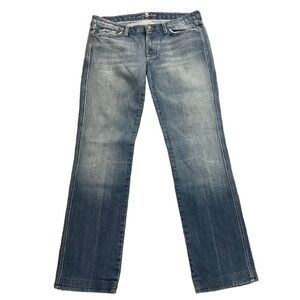 7 for All Mankind Straight Leg or Boot Cut Blue Jeans Sz 32 Rhinestone Pockets